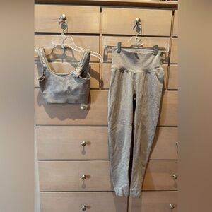 Lilias High Rise Ribbed Knit Taupe Leggings and Matching Top Set Size XS